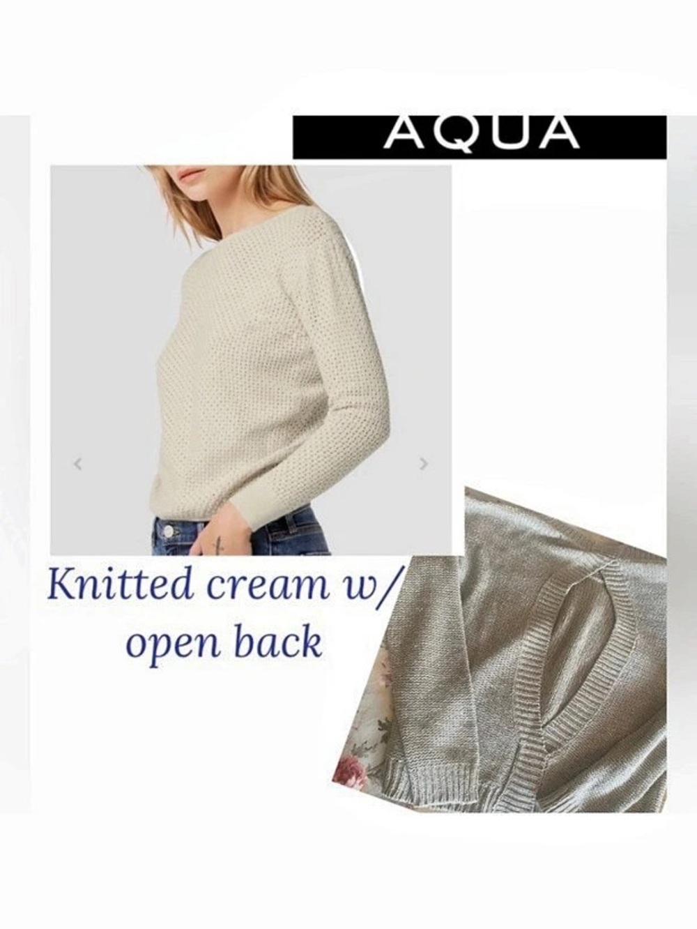 AQUA Open Back Knit Sweater in Cream Like New